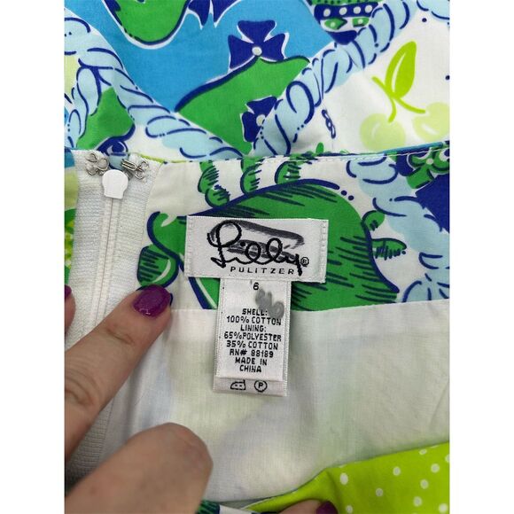 Vintage Lilly Pulitzer Women's Mini Skirt Size 6 Blue Green Starboard Patch Crab - Picture 6 of 8